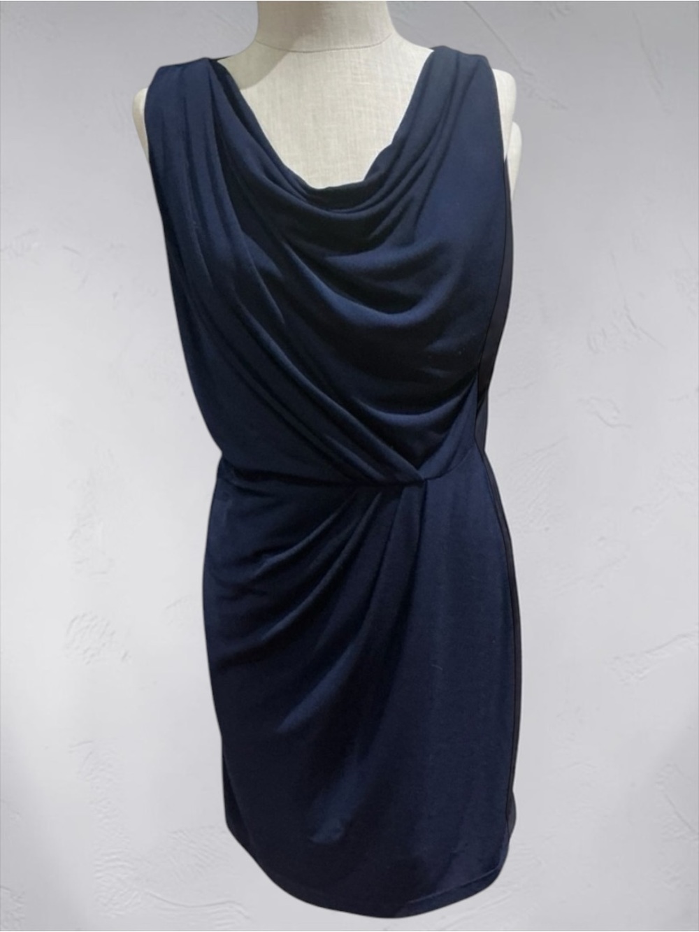 Jessica Simpson Navy Blue Cowl Neck Ruched Sheath Dress Small
